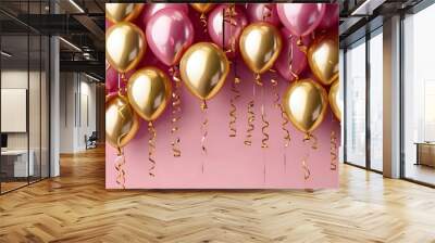 Illustration of a luxurious balloon party background in pink and gold Generative AI  Wall mural