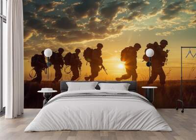 Military of soldiers walking on the war Wall mural