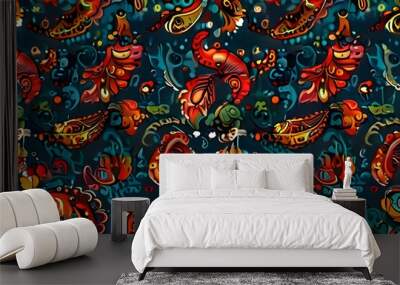 paisley pattern with swirls and curves. Generative AI  Wall mural