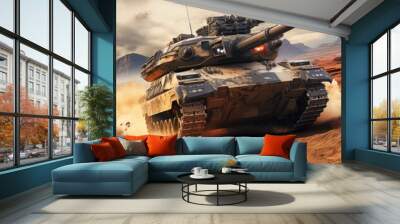 Camouflaged Armored Military Vehicle in Combat Wall mural