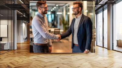 Successful Collaboration Business Partners Seal New Partnership with a Handshake in Office Wall mural