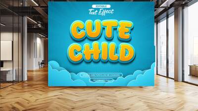 Cute child editable text effect with cloud decoration Wall mural