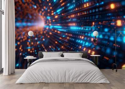 2d illustration abstract digital binary data on computer screen  Wall mural