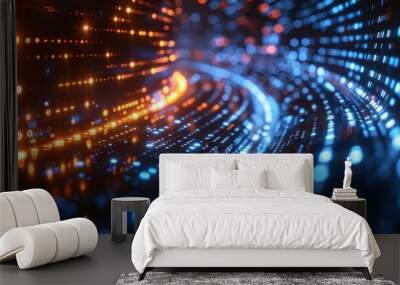 binary circuit board future technology, blue cyber security concept background, abstract hi speed digital internet.motion move blur. pixel vector Wall mural