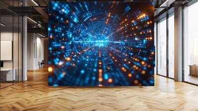 binary circuit board future technology, blue cyber security concept background, abstract hi speed digital internet.motion move blur. pixel vector Wall mural