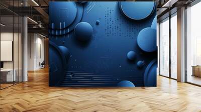 Blue modern abstract wide banner with geometric shapes. Dark blue abstract background. Wall mural