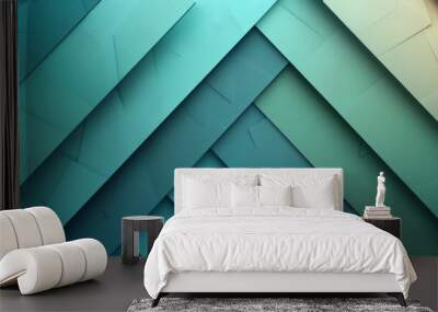 Bright colorful abstract geometric background with green turquoise gradient color combination. Simple arrow pattern color lines on background  Wall mural