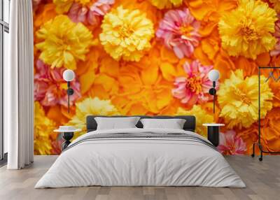 Haldi ceremony marigold flower decoration background  Wall mural