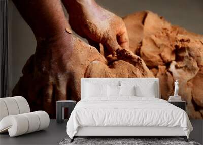 a man doing hand-made pottery clay handicrafts Wall mural