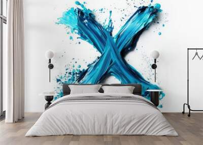 Aqua paint creates the letter X on white background with subtle shadows and low contrast. Wall mural