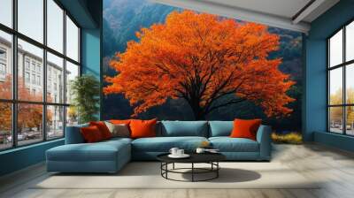 beautiful leaf color of big tree in autum season Wall mural