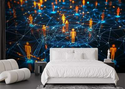 Network of digitally connected people icons shown in a creative representation. Wall mural