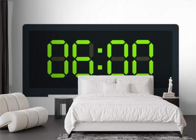 Vector flat illustration of a digital clock displaying 06.00 . Illustration of alarm with led digital number design. Clock icon for hour, watch, alarm signs. Wall mural