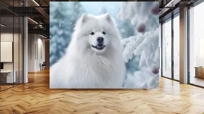 white dog in snow Wall mural