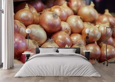 Fresh Onions on Display, Close-up View - ai Wall mural