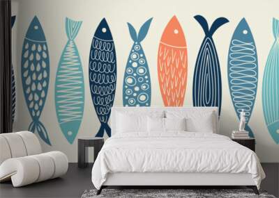 Set of colorful fish. Vector hand drawn illustration. Wall mural