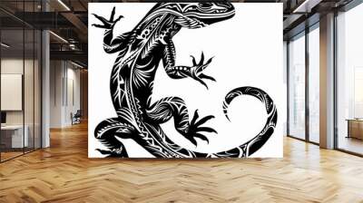 Black and white tribal iguana in white background Wall mural