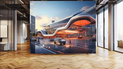 realistic and futuristic airport architecture design illustration Wall mural