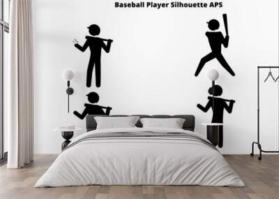 set of baseball player  silhouettes ,  line isolated or logo isolated sign symbol vector, outline and stroke style Collection of high-quality black style vector illustration, Wall mural