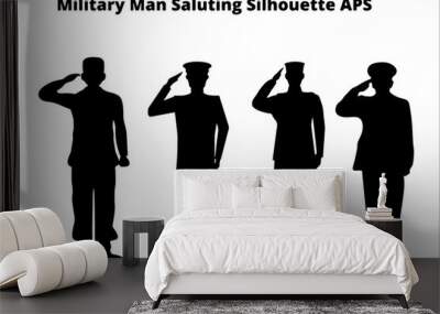 set of military man saluting silhouettes ,  line isolated or logo isolated sign symbol vector, outline and stroke style Collection of high-quality black style vector illustration, Wall mural