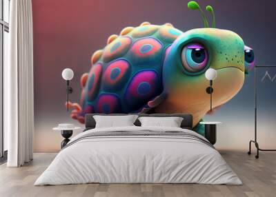 Cute strange colorful turtle, beautiful animal and big eyes. Generative AI. Wall mural