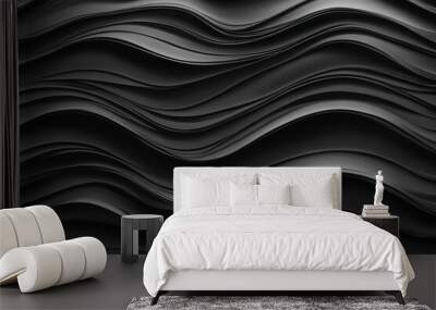 Dark black and gray organic texture with waves and layers Wall mural