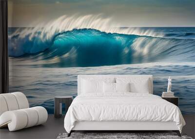 Powerful ocean wave cresting in blue splendor and summer sky Wall mural