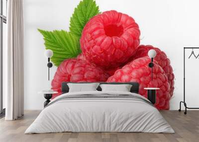 Raspberries with leaves isolated Wall mural