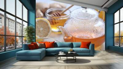 Cup of lemon and ginger tea Wall mural