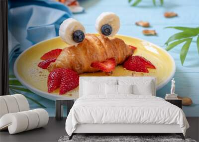 fun food for kids. cute crab croissant with fruit for kids breakfast Wall mural