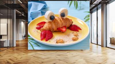 Fun Food for kids. Cute crab croissant with fruit for kids breakfast Wall mural