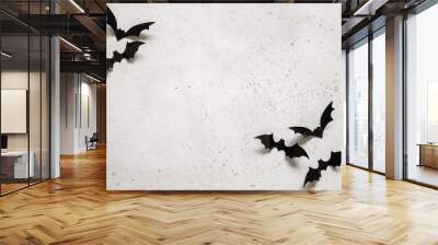 halloween decoration concept - black bats on white concrete background Wall mural