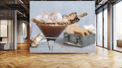 Hot chocolate cocktail with graham crackers and roasted marshmallow Wall mural