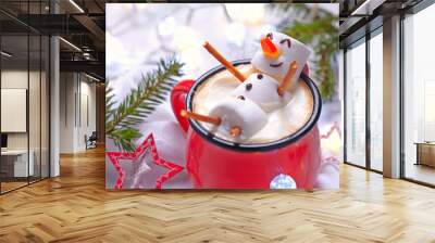 Hot chocolate with melted snowman Wall mural