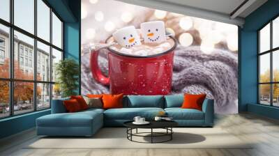 Hot chocolate with melted snowman Wall mural