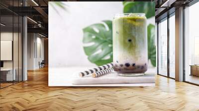 Milk bubble tea with tapioca pearls and honey Wall mural