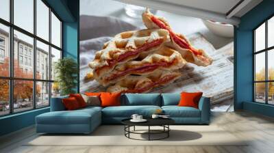 pizza waffle with ham, pepperoni and cheese Wall mural