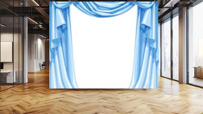 Big blue curtain draped with pelmet  isolated on a white backgro Wall mural