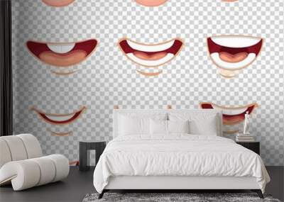 Cartoon mouth male and female with various expressions on imitation transparent background Wall mural