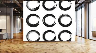 Circles set frames of black textured paint smears isolated on wh Wall mural