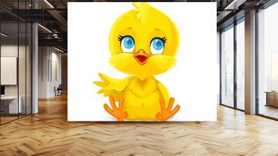 Cute baby chick sit on a white background Wall mural