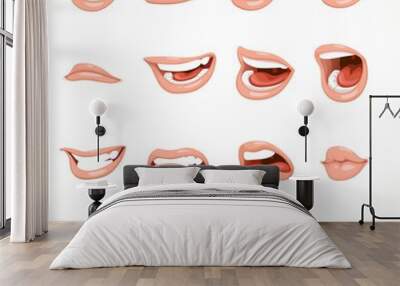 Female's mouth to express different emotional states objects iso Wall mural