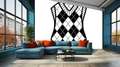 Knitted vest with ornament rhombuses for girls outline for coloring on a white background Wall mural