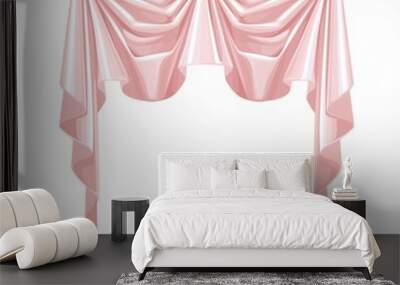 Pink curtains on the black ledge forged isolated on a white back Wall mural