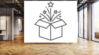 Magic box outline icon. linear style sign for mobile concept and web design. Open gift box and magic stars simple line vector icon. Symbol, logo illustration Wall mural