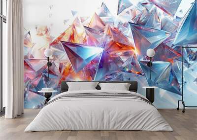 glass triangle fractal, in the style of white background, scattered composition Wall mural