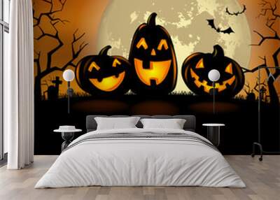 Halloween background with scary pumpkins Wall mural