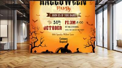 Halloween party invitation with scary pumpkins Wall mural