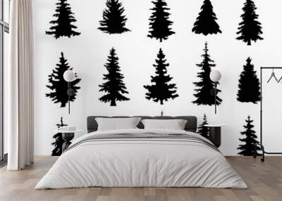 Silhouettes of realistic pine trees Wall mural