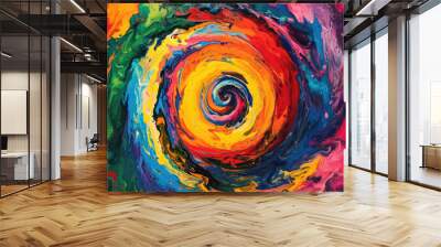 A swirling, vibrant blend of colors in an abstract painting. Wall mural